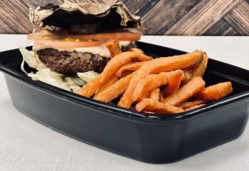 Portobello Beef Burger w/ sweet potato fries